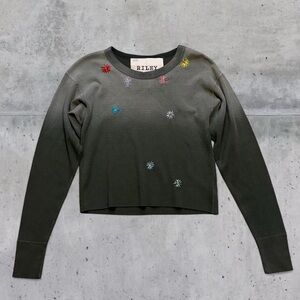 $165 Riley 1880 Vintage Thermal Dip Dye Shirt Raw Edge Hem Flower Embroidery S